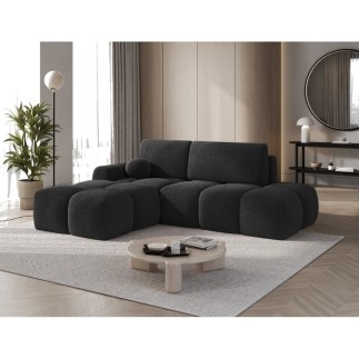 Canapé d'angle convertible en tissu bouclette gris anthracite luxe 3-4 places , angle gauche