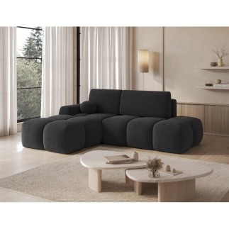 Canapé d'angle convertible en tissu bouclette gris anthracite luxe 3-4 places , angle gauche