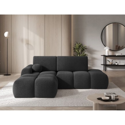 Canapé d'angle convertible en tissu bouclette anthracite 3-4 places, VITANO, angle gauche