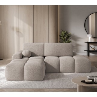 Canapé d'angle convertible en tissu bouclette beige 3-4 places, VITANO , angle gauche