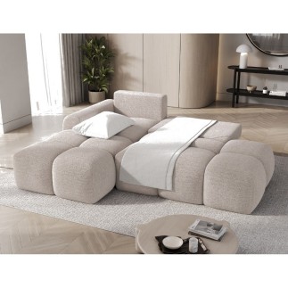Canapé d'angle convertible en tissu bouclette beige 3-4 places, VITANO , angle gauche