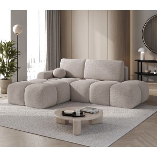 Canapé d'angle convertible en tissu bouclette beige 3-4 places , angle gauche