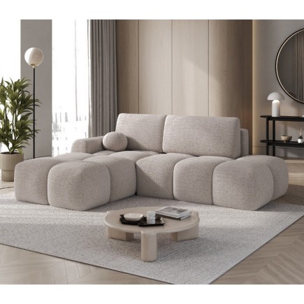 Canapé d'angle convertible en tissu bouclette beige 3-4 places , angle gauche