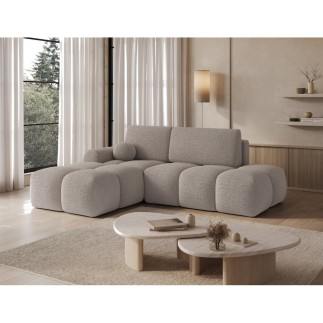 Canapé d'angle convertible en tissu bouclette beige 3-4 places, VITANO , angle gauche