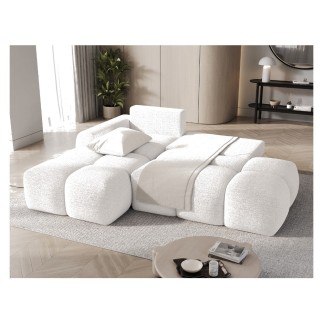 Canapé d'angle convertible en tissu bouclette blanc cassé 3-4 places, VITANO , angle gauche
