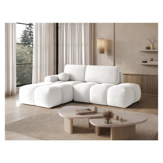 Canapé d'angle convertible en tissu bouclette blanc cassé 3-4 places , angle gauche