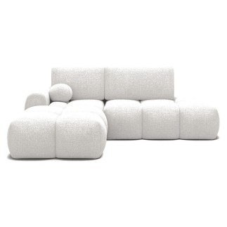 Canapé d'angle convertible en tissu bouclette blanc cassé 3-4 places , angle gauche