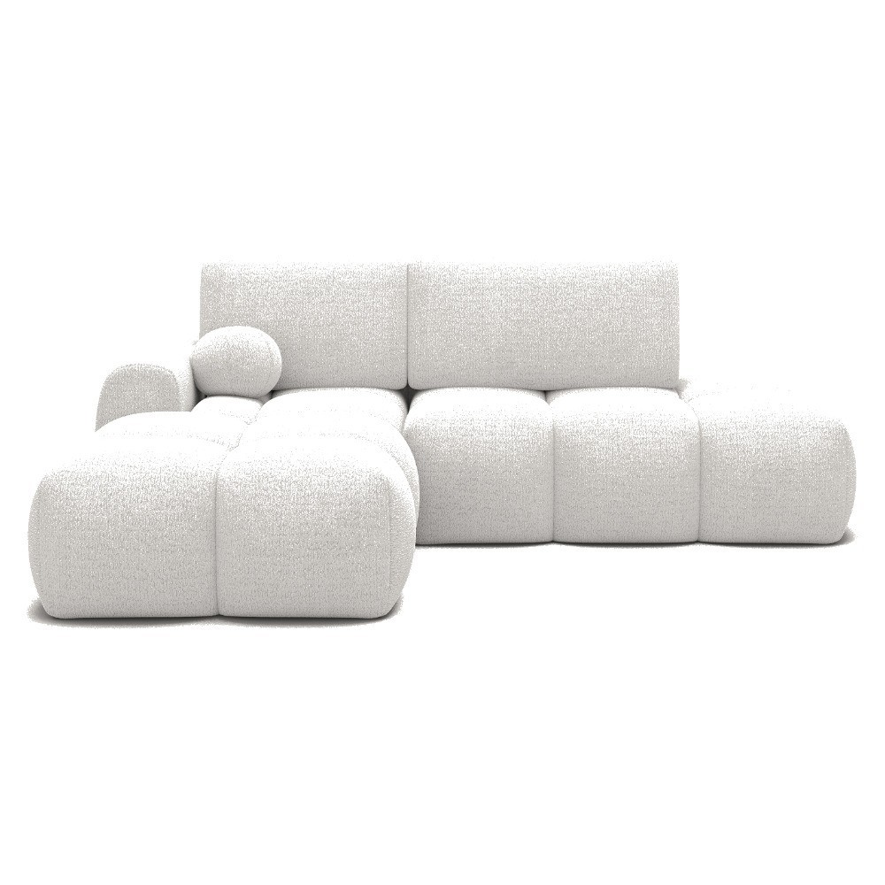 Canapé d'angle convertible en tissu bouclette blanc cassé 3-4 places, VITANO , angle gauche