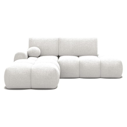 Canapé d'angle convertible en tissu bouclette blanc cassé 3-4 places , angle gauche