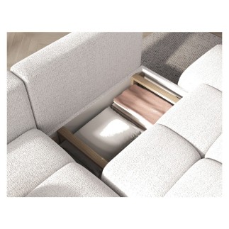 Canapé d'angle convertible en tissu bouclette blanc cassé 3-4 places, VITANO , angle gauche