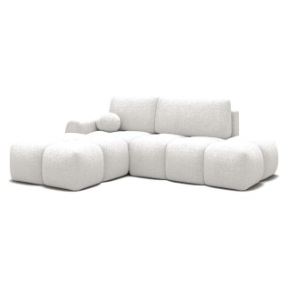 Canapé d'angle convertible en tissu bouclette blanc cassé 3-4 places, VITANO , angle gauche