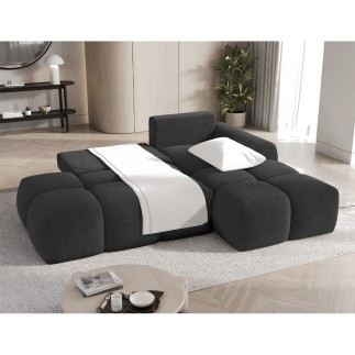 Canapé d'angle convertible en tissu bouclette anthracite 3-4 places, VITANO, angle DROIT
