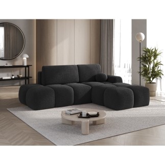 Canapé d'angle convertible en tissu bouclette anthracite 3-4 places, VITANO, angle DROIT