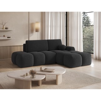 Canapé d'angle convertible en tissu bouclette anthracite 3-4 places, VITANO, angle DROIT