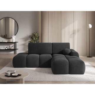 Canapé d'angle convertible en tissu bouclette anthracite 3-4 places, VITANO, angle DROIT