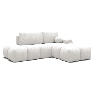 Canapé d'angle convertible en tissu bouclette blanc cassé 3-4 places, VITANO , angle droit