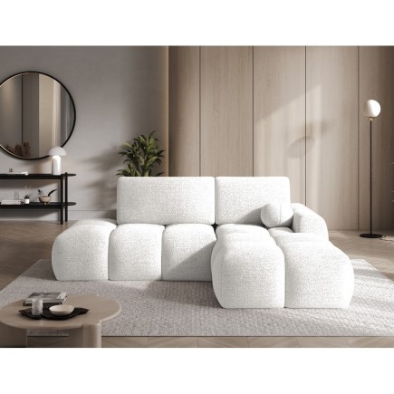 Canapé d'angle convertible en tissu bouclette blanc cassé 3-4 places, VITANO , angle droit