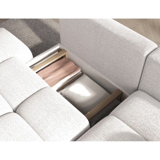 Canapé d'angle convertible en tissu bouclette blanc cassé 3-4 places, VITANO , angle droit