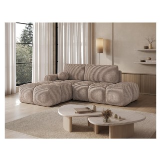 Canapé d'angle convertible en velours cottelé marron 3-4 places, VITANO , angle gauche