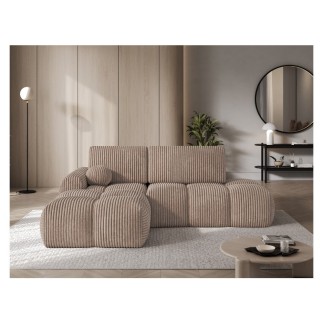 Canapé d'angle convertible en velours cottelé marron 3-4 places, VITANO , angle gauche