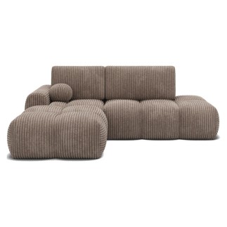 Canapé d'angle convertible en velours cottelé marron 3-4 places, VITANO , angle gauche