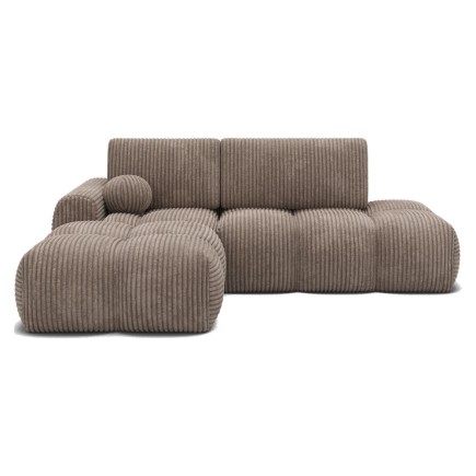 Canapé d'angle convertible en velours cottelé marron 3-4 places, VITANO , angle gauche
