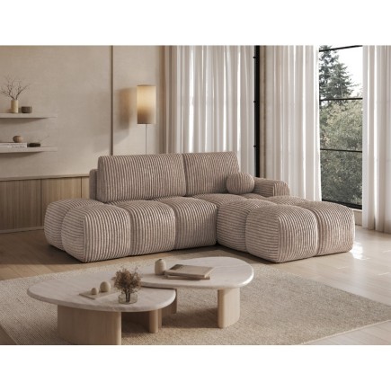 Canapé d'angle convertible en velours cottelé marron 3-4 places, VITANO , angle droit