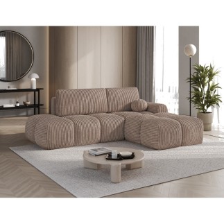 Canapé d'angle convertible en velours cottelé marron 3-4 places, VITANO , angle droit