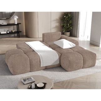 Canapé d'angle convertible en velours cottelé marron 3-4 places, VITANO , angle droit
