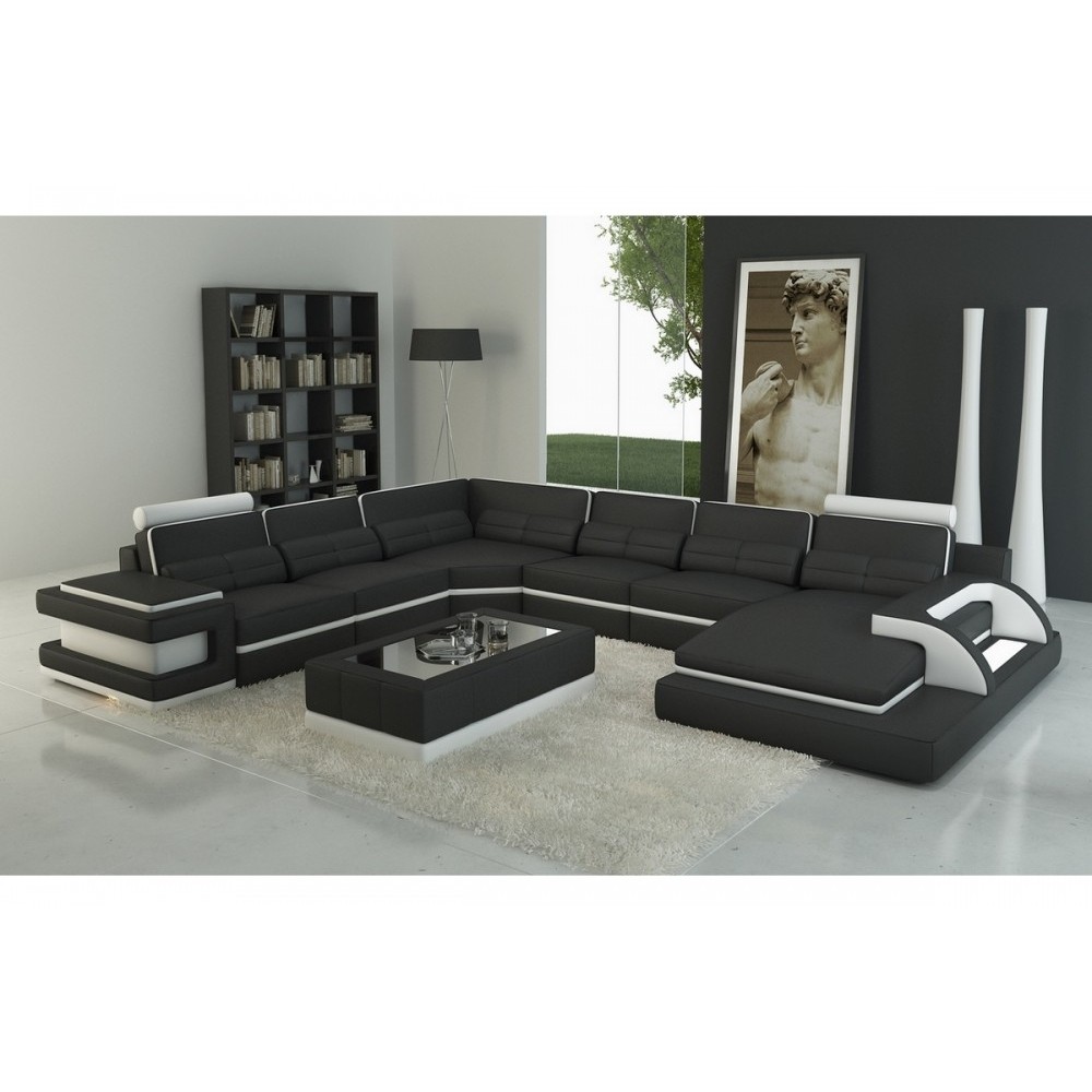 - Canapé d'angle en cuir italien 7/8 places BESTOF, noir et blanc, angle gauche - Canapé d'angle en cuir italien 7/8 places BESTOF, noir et blanc, angle gauche