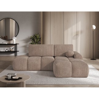 Canapé d'angle convertible en velours cottelé marron 3-4 places, VITANO , angle droit