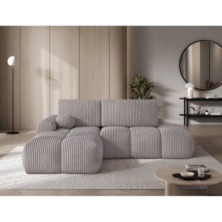 Canapé d'angle convertible en velours cottelé beige 3-4 places, VITANO , angle gauche