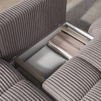 Canapé d'angle convertible en velours cottelé beige 3-4 places, VITANO , angle gauche