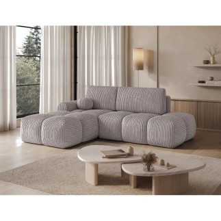 Canapé d'angle convertible en velours cottelé beige 3-4 places, VITANO , angle gauche