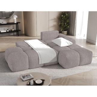 Canapé d'angle convertible en velours cottelé beige 3-4 places, VITANO , angle droit