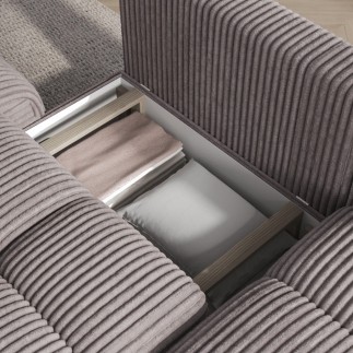 Canapé d'angle convertible en velours cottelé beige 3-4 places, VITANO , angle droit