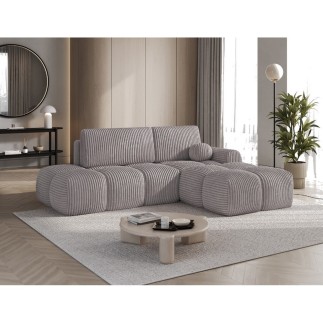 Canapé d'angle convertible en velours cottelé beige 3-4 places, VITANO , angle droit