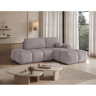 Canapé d'angle convertible en velours cottelé beige 3-4 places, VITANO , angle droit