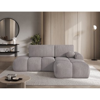Canapé d'angle convertible en velours cottelé beige 3-4 places, VITANO , angle droit
