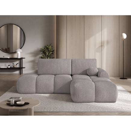 Canapé d'angle convertible en velours cottelé beige 3-4 places, VITANO , angle droit