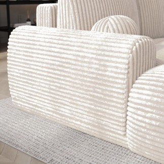 Canapé d'angle convertible en velours cottelé ivoire 3-4 places, VITANO , angle droit