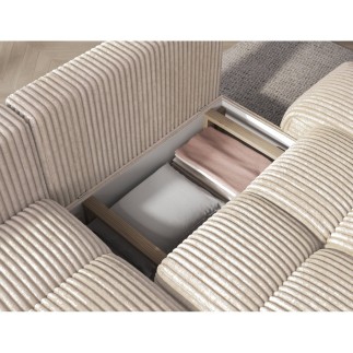 Canapé d'angle convertible en velours cottelé ivoire 3-4 places, VITANO , angle droit