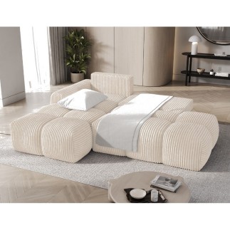 Canapé d'angle convertible en velours cottelé ivoire 3-4 places, VITANO , angle droit