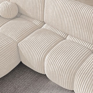 Canapé d'angle convertible en velours cottelé ivoire 3-4 places, VITANO , angle droit