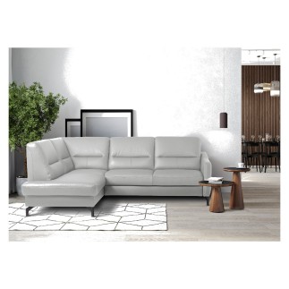 Canapé d'angle convertible en cuir italien luxe 5 places, FARZO, coffre, gris clair, angle gauche