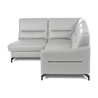 Canapé d'angle convertible en cuir italien luxe 5 places, FARZO, coffre, gris clair, angle gauche