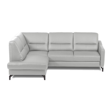 Canapé d'angle convertible en cuir italien luxe 5 places, FARZO, coffre, gris clair, angle gauche