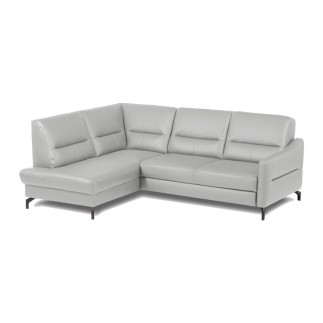 Canapé d'angle convertible en cuir italien luxe 5 places, FARZO, coffre, gris clair, angle gauche