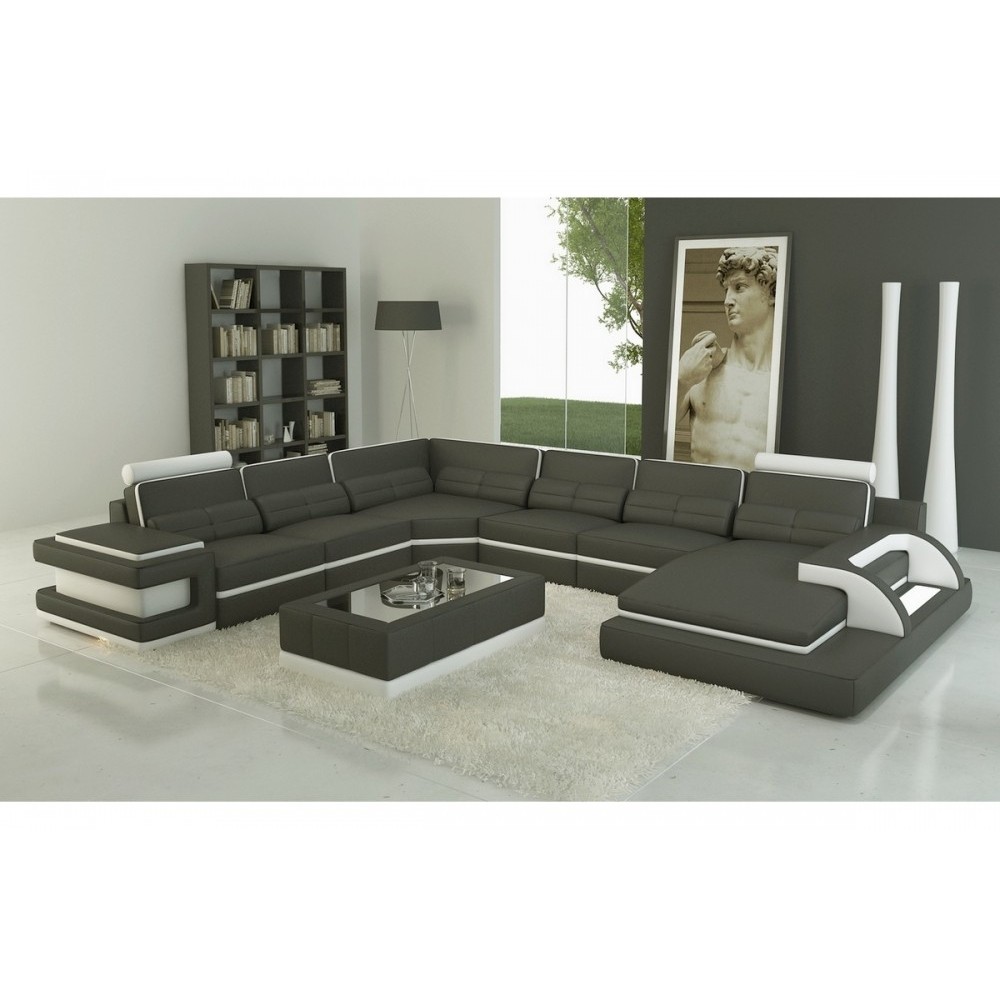 Canapé d'angle en cuir italien 7/8 places BESTOF, gris foncé et blanc, angle gauche Canapé d'angle en cuir italien 7/8 places BESTOF, gris foncé et blanc, angle gauche