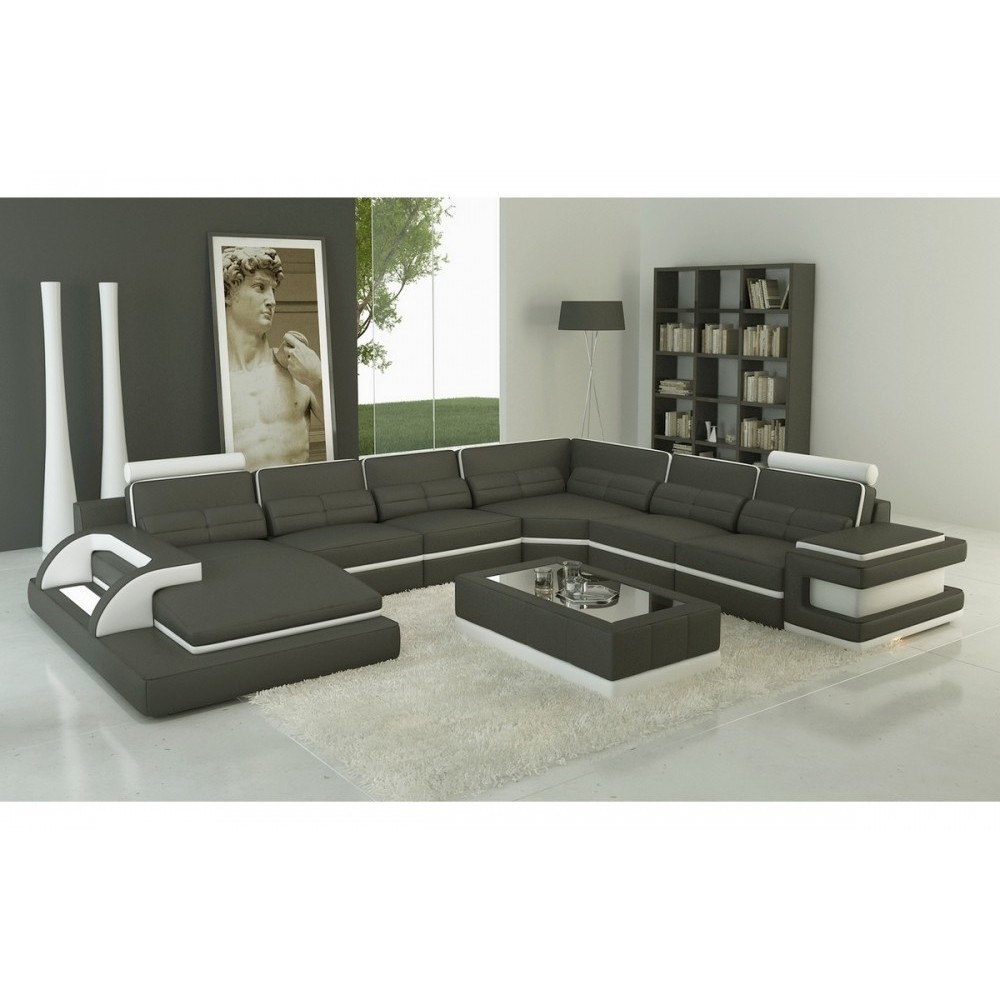 Canapé d'angle en cuir italien 7/8 places BESTOF, gris foncé et blanc, angle droit Canapé d'angle en cuir italien 7/8 places BESTOF, gris foncé et blanc, angle droit